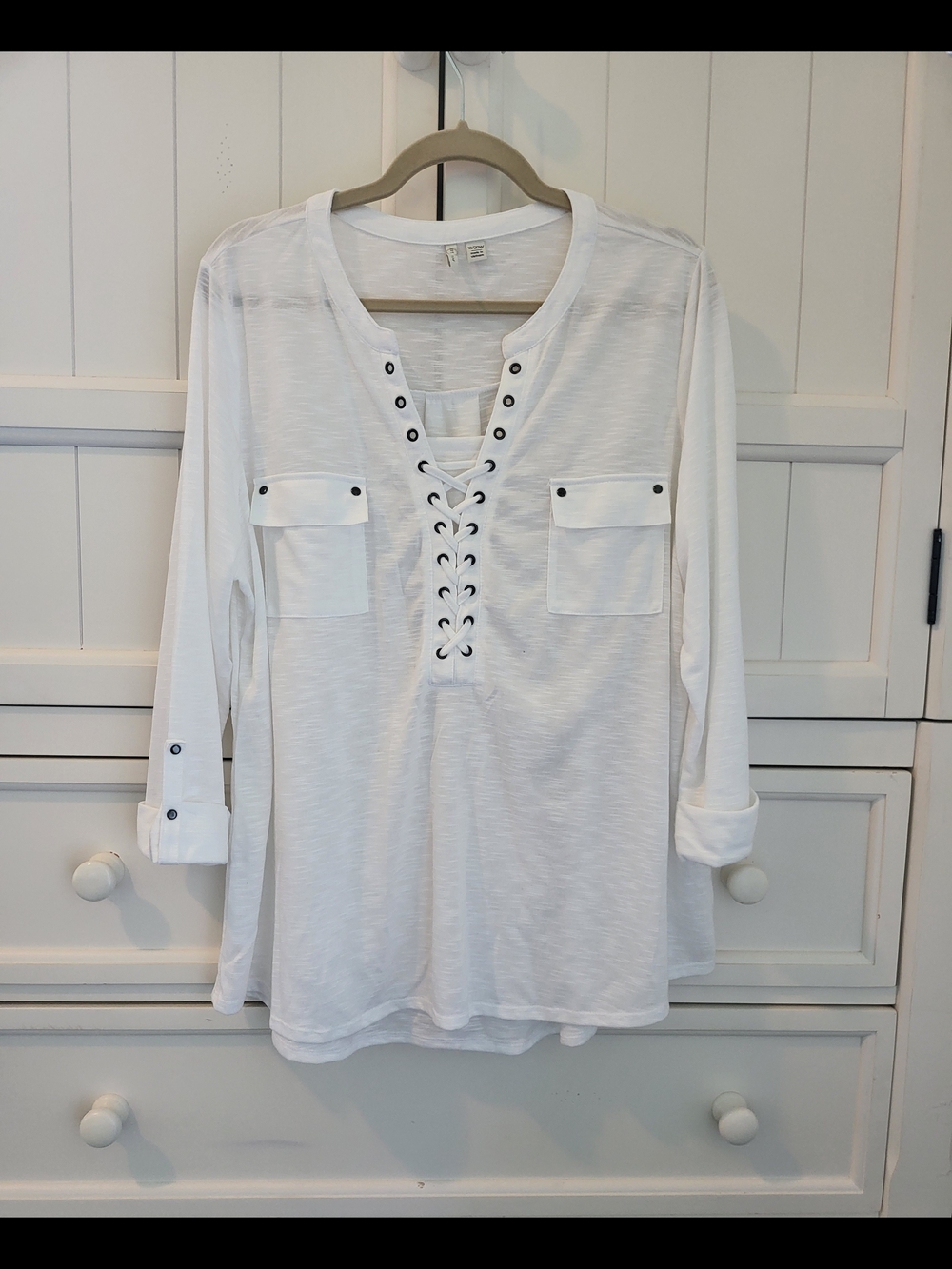Cato White Lace-Up Long Sleeve Women's Top 18/20W
